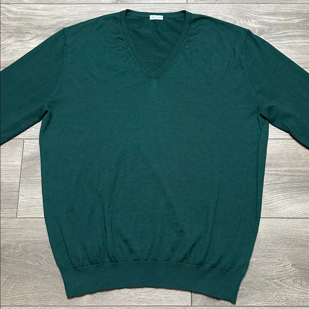 Trillion Estivo Cashmere Silk‎ Lightweight V-Neck Long Sleeve Sweater Green XL